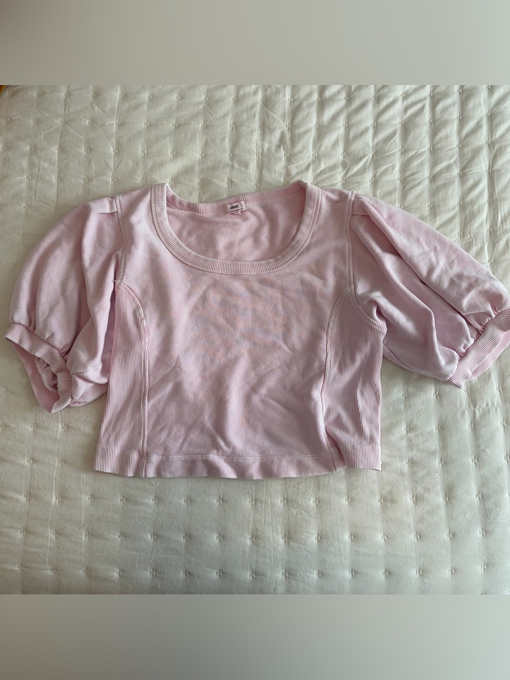 aerie Light Pink Puff-Sleeve Crop Top
